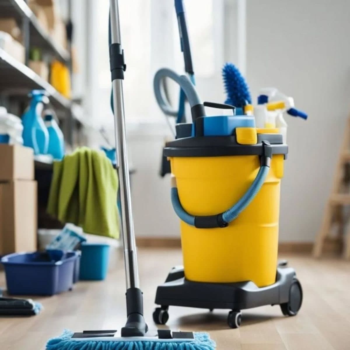 Chariot et matériel professionnel de nettoyage