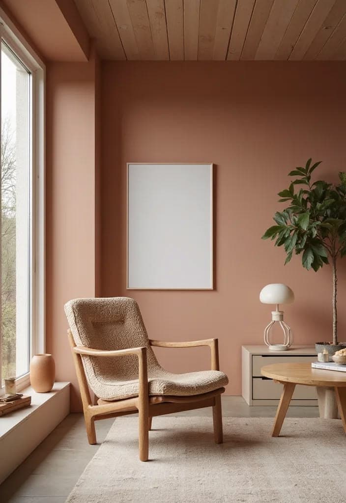 Salon aux murs peints en terracotta mat